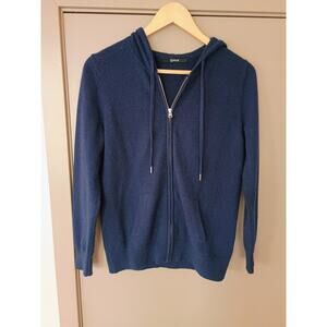 Quince Mongolian Cashmere FullZip Hoodie Navy Blue quiet Luxury minimalist